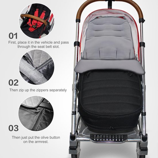 Waterdichte Voetenzak voor Buggy, Verwijderbare Voetenzak met Rits, Antislip Winter Voetenzak voor Baby's, Geschikt voor Alle Kinderwagens - Zwart van Merkloos — afbeelding 4