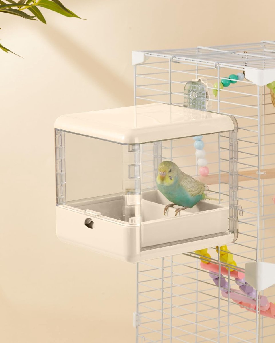 Omgoods- Vogelbad Geschikt voor Kleine/Middelgrote Vogels - Vogelkooiaccessoires - Hangende Voederbak - Papegaaien/Lovebirds - Wit - Ideaal voor Binnen en Buiten - Vogelbadje
