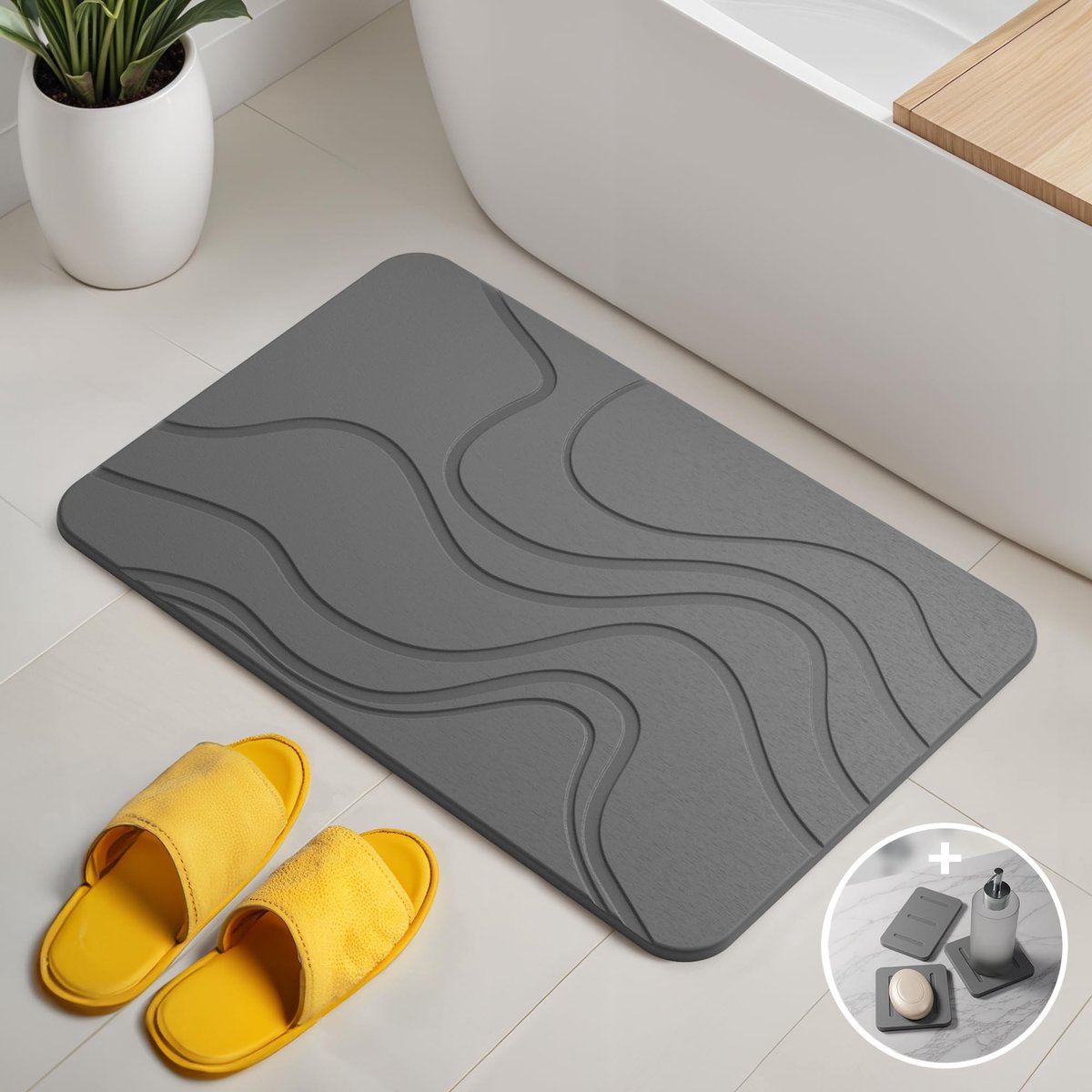 Omgoods - Antibacteriële Sneldrogende Badmat van Diatomiet 60x39cm Donkergrijs