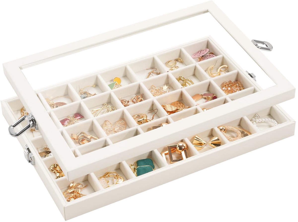 Omgoods - Juwelen Organiser met 35 Compartimenten en Glasdeksel