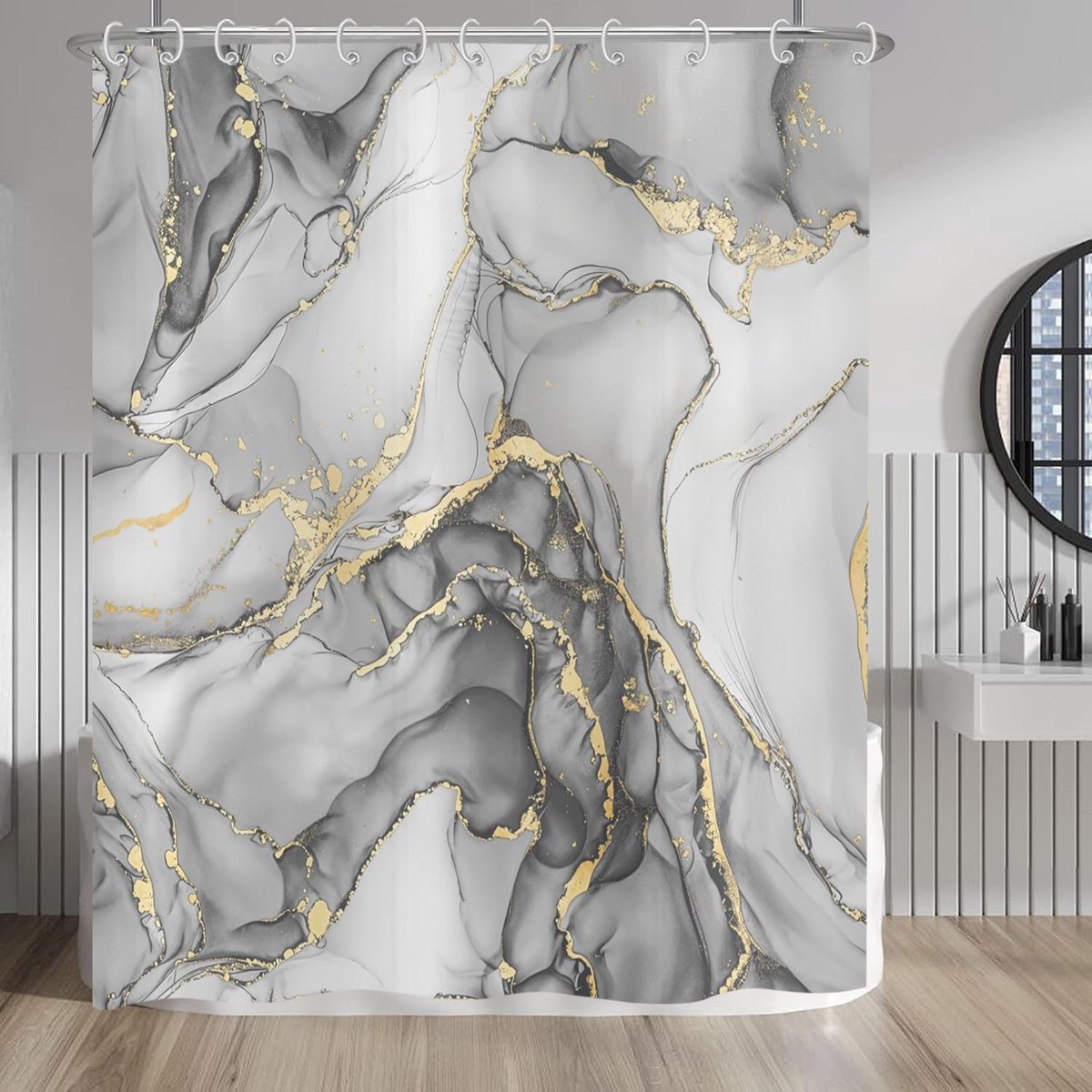 Omgoods - Marmeren Douchegordijn - Grijs Goud Abstract - Waterdicht Polyester 120x180cm