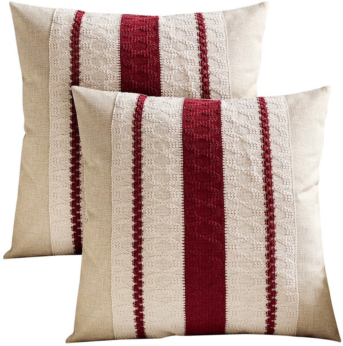 Omgoods - Set van 2 Kussenhoezen 45 x 45 cm - Boho Geometrisch Haakwerk, Rood