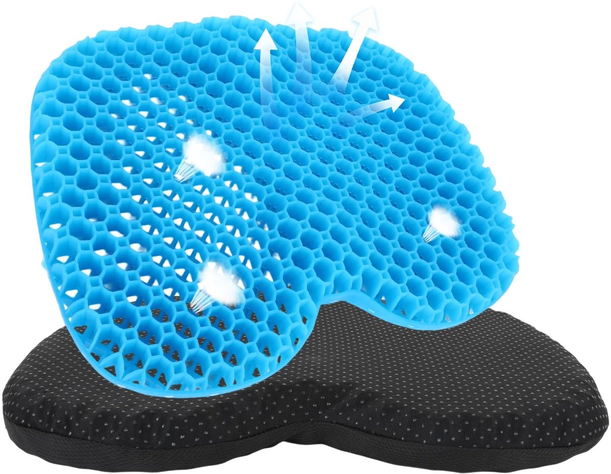 Omgoods - Gel Stoelkussen met Antislip Cover - 40 x 32 cm - Ergonomisch Ontwerp voor Rugpijnverlichting