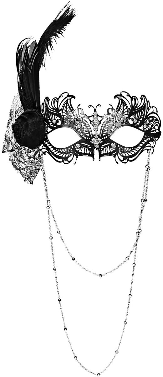 Omgoods - Venetiaans Masker voor Vrouwen met Veren en Strass voor Feest en Carnaval