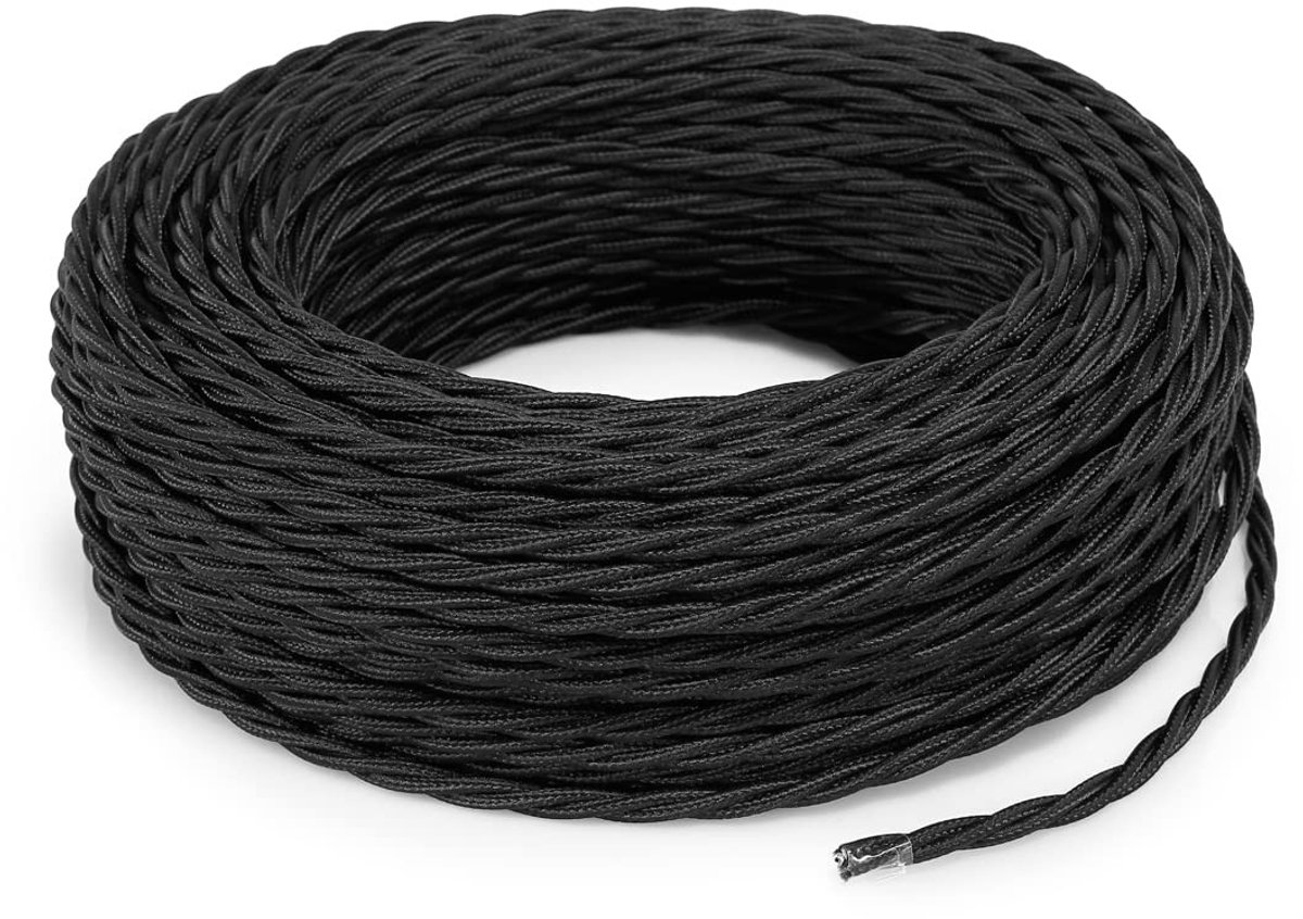 Omgoods - Gevlochten Elektrische Kabel 3 x 2,50 mm in Zwart (10 m)