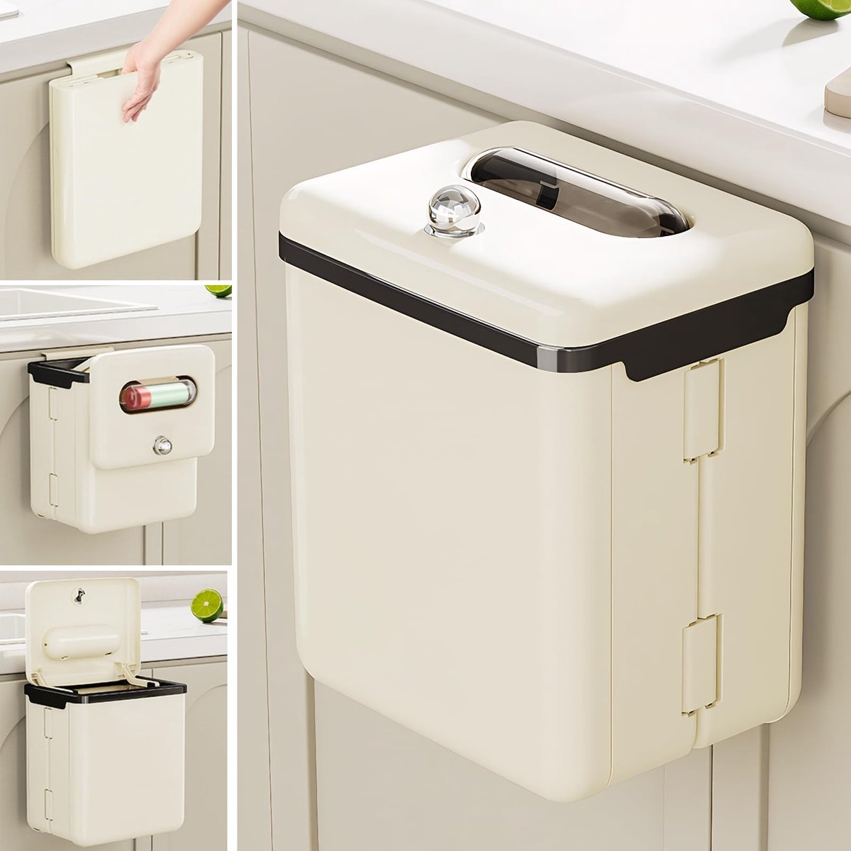 Omgoods - 9L Wandafvalbak met Deksel Beige