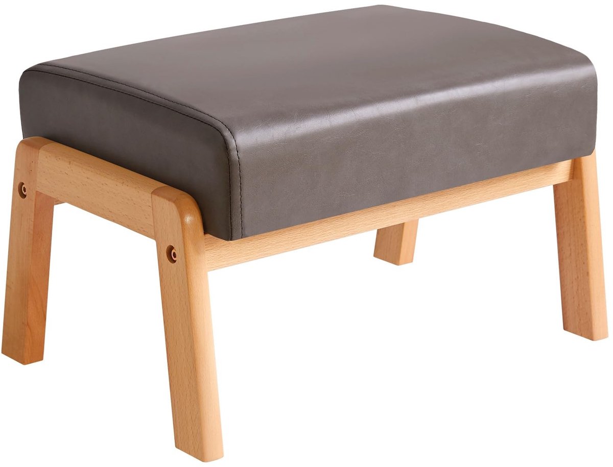 Omgoods - Kleine PU Faux Leren Poef met Houten Poten