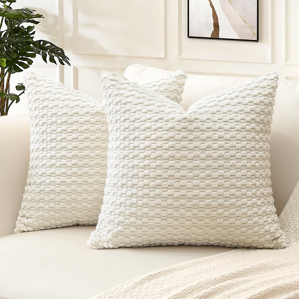 Omgoods - Set van 2 Corduroy Kussenhoezen 50 x 50 cm Crème Beige