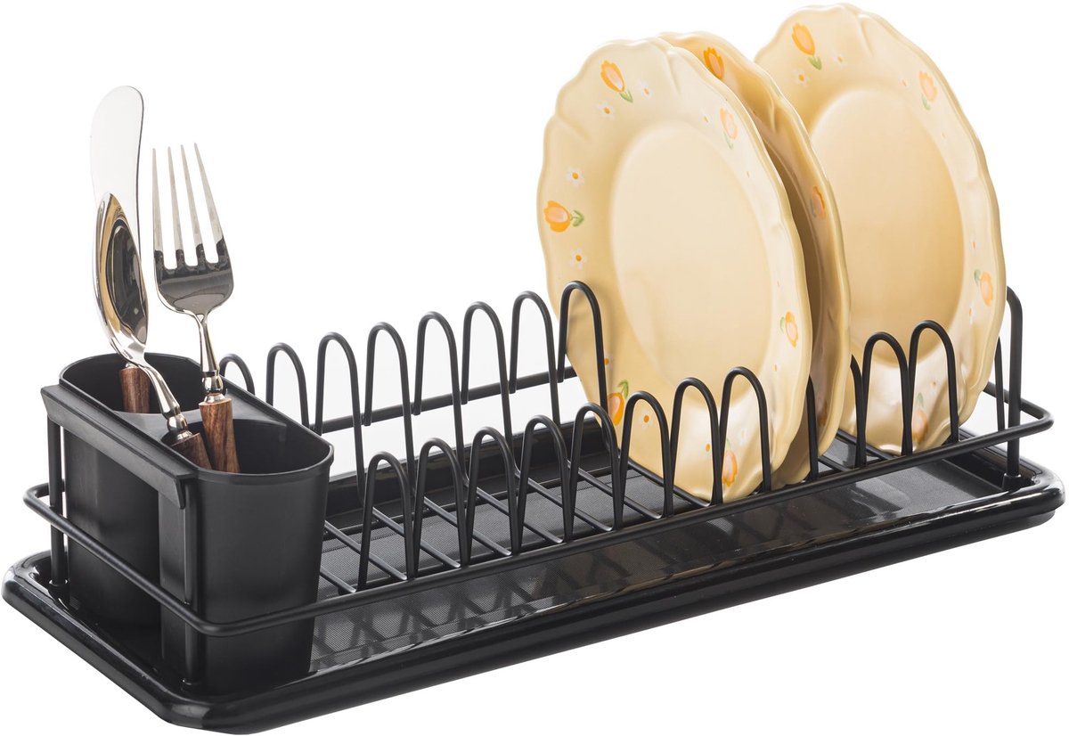 Omgoods- Afdruiprek Compact - Afdruiprek met Bestekhouder - Geschikt voor Aanrecht/Spoelbak - Capaciteit tot 12 Borden - Roestwerend Metaal - Afmetingen 41 x 17 x 10 cm - Afwasrek