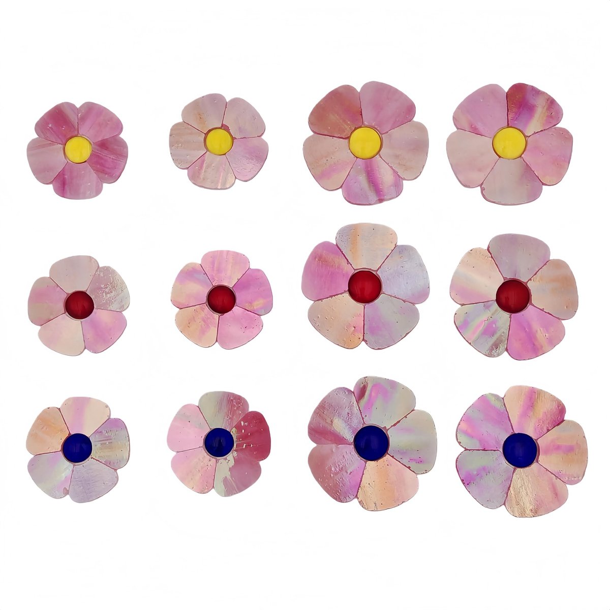 Omgoods - Set van 12 Glazen Mosaïektegels met Bloem Motief (Iridescent Pink)