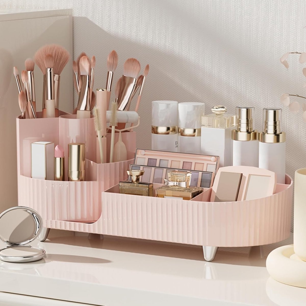 Omgoods - Draaiende Make-up Organizer - Grote Capaciteit Cosmetica Display Case (Roze)