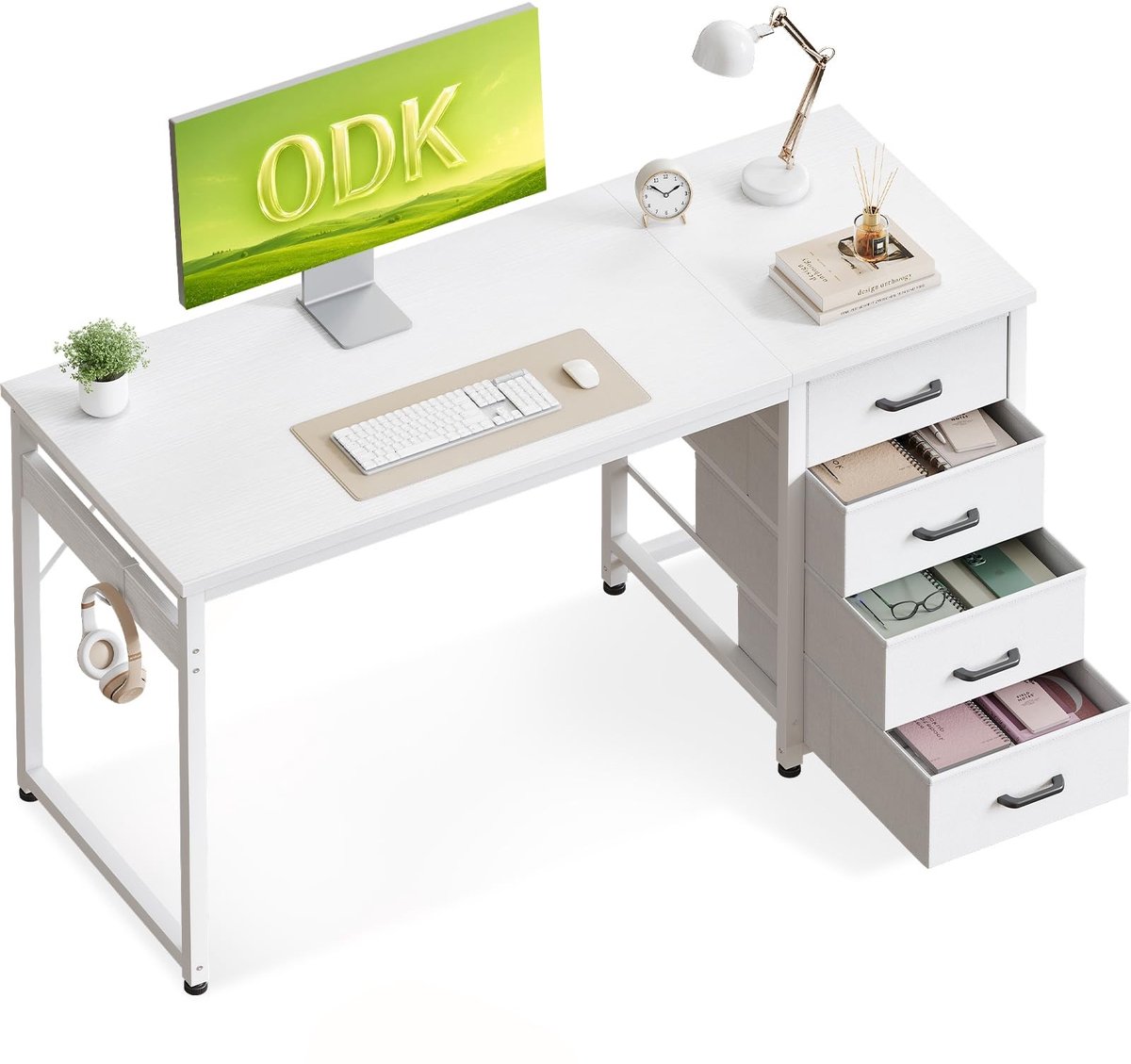 Omgoods - Bureau met 4 Lades, 120x48 cm, Wit