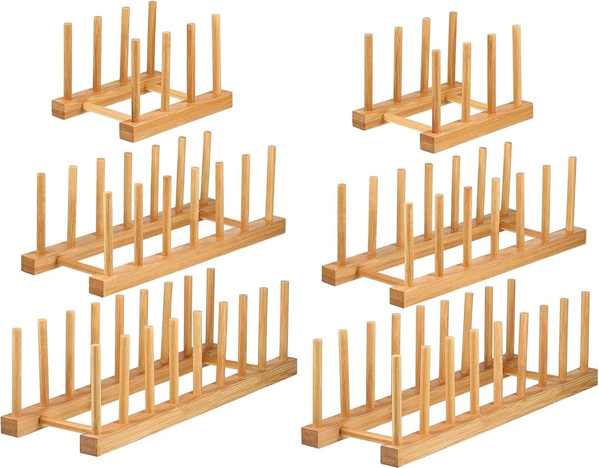 Omgoods- Afdruiprek Bamboe - Inklapbaar - 6 Sleuven - Multifunctioneel - Keuken Organizer - Lichtgewicht en eenvoudig schoon te maken - Schotelrek