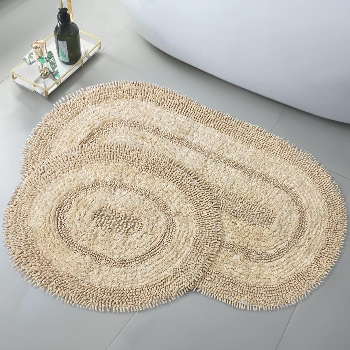 Omgoods - Set van 2 Beige Badmatten (60 x 100 cm + 50 x 60 cm)