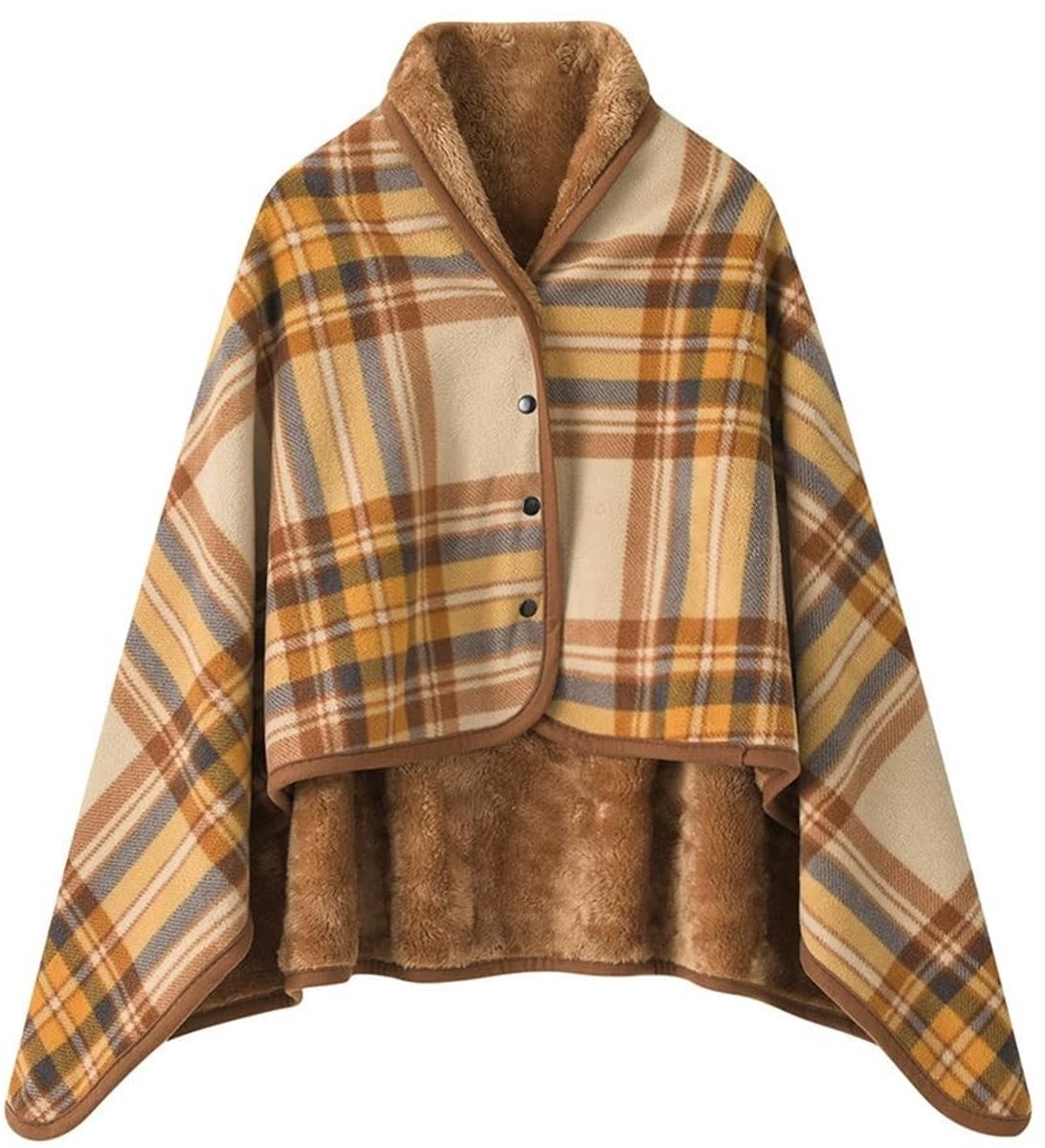 Omgoods - Fleece Plaid Poncho Deken voor Comfortabele Warme Omhulling
