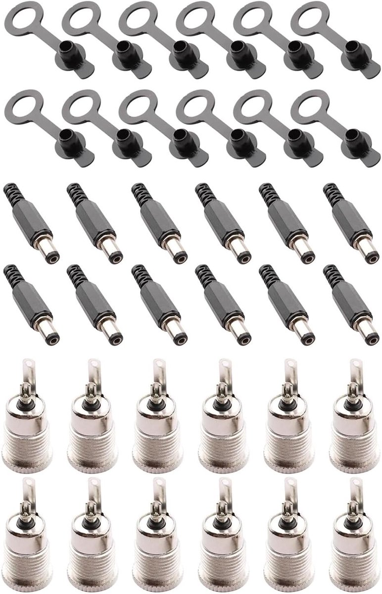 DC Power Plug Solder Adapter 12 stuks - 5,5 mm x 2,5 mm - Vernikkeld messing - Ideaal voor CCTV en huisbeveiliging - ShopVlot