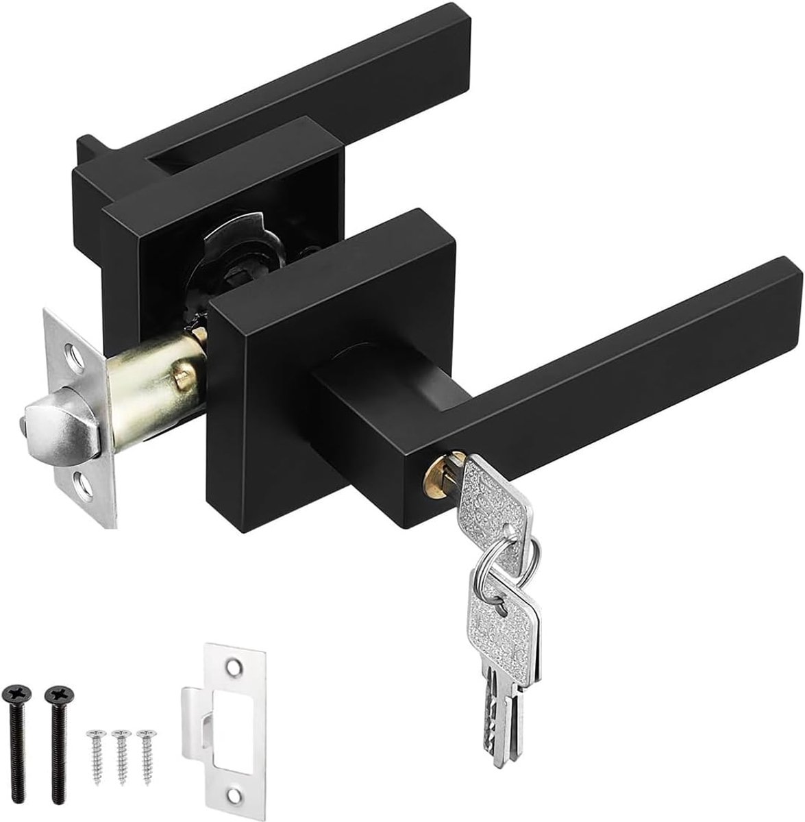Door handle lock, door handles with locks and key, square interior door handle, left or right handed - ShopVlot