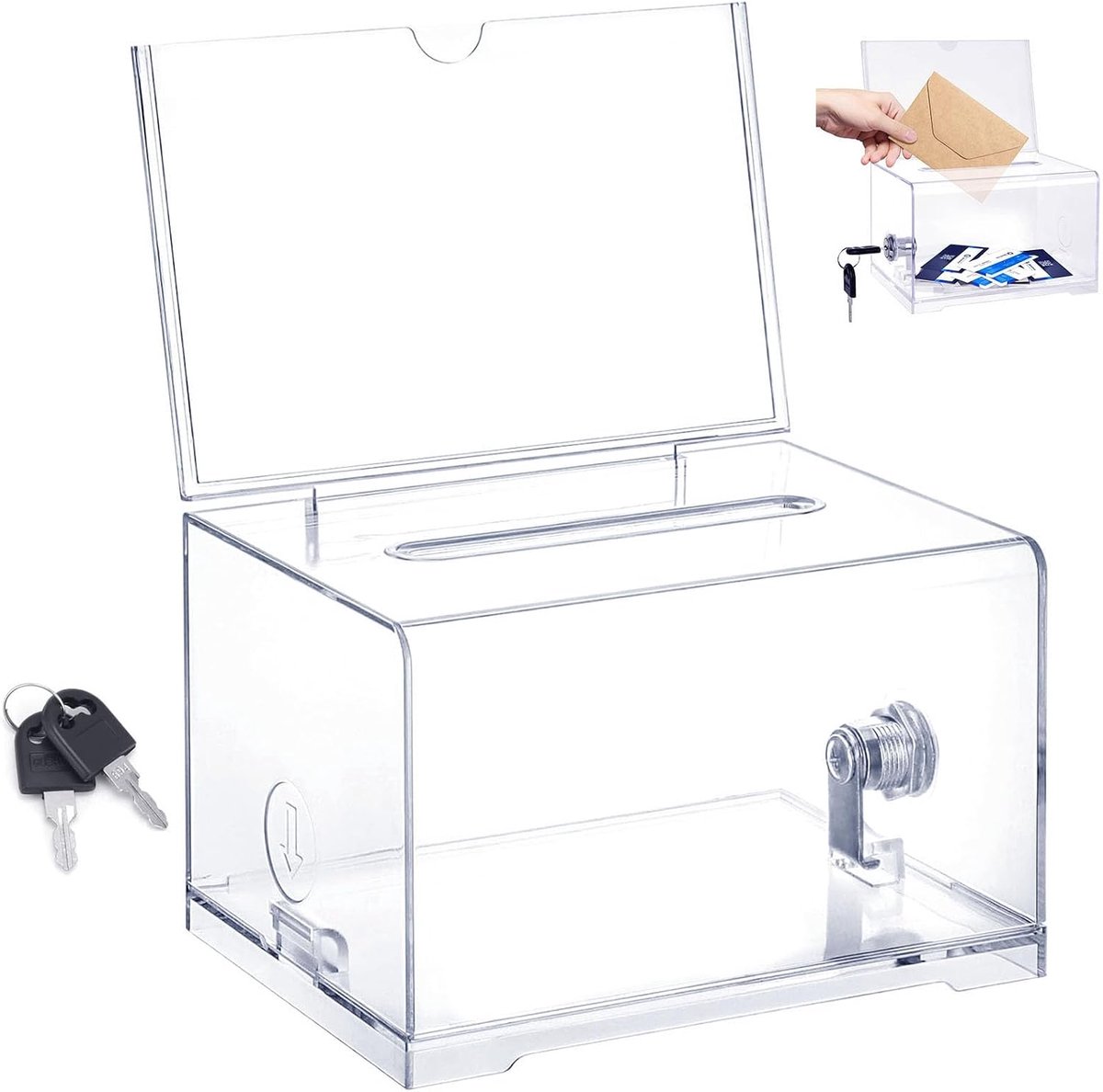 Acryldispenserbox, 16 X 12 X 10 cm, Afsluitbaar, Afsluitbare Box Met Slot en Sleutel, Heldere Stembriefdoos - ShopVlot