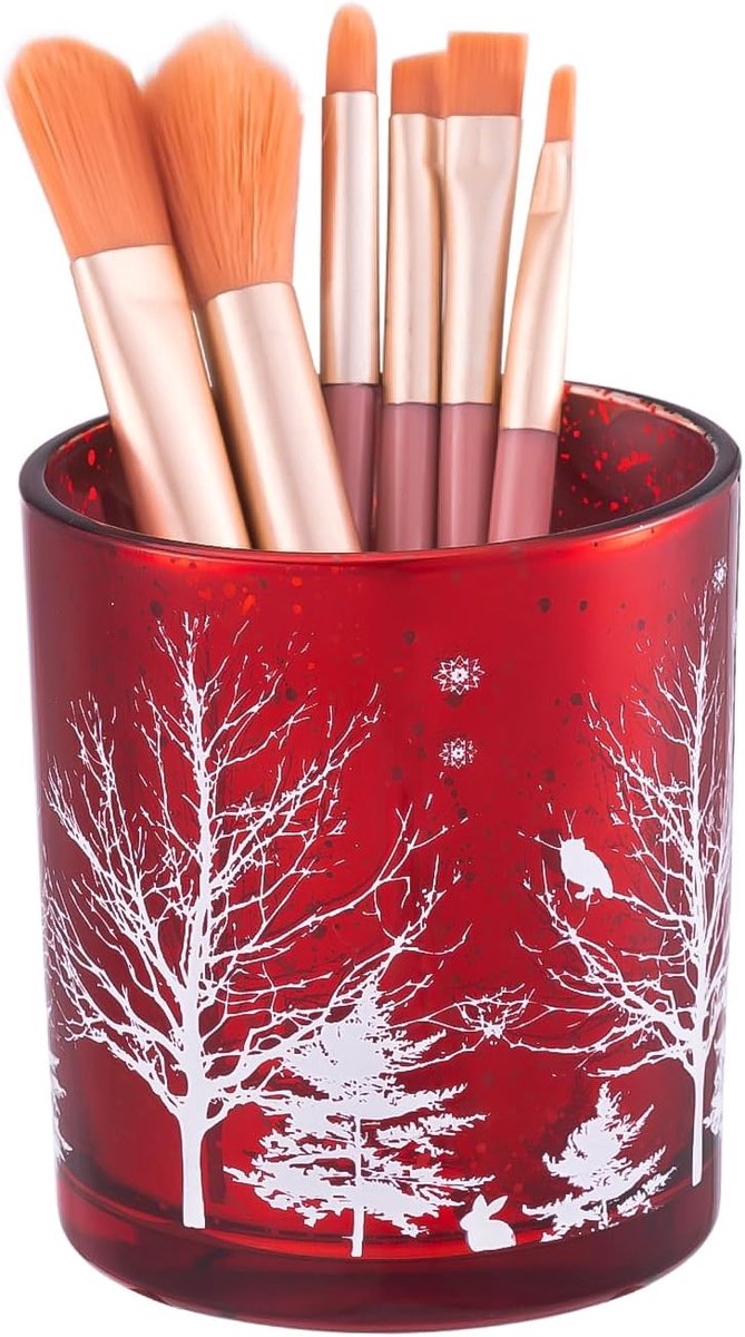 SnelShoppen - Make-up Borstelhouder Organizer van Kristalglas - Cosmetische Make-up Beker met Silhouet van Winterdennen - Ideaal voor Ijdelheid, Tande