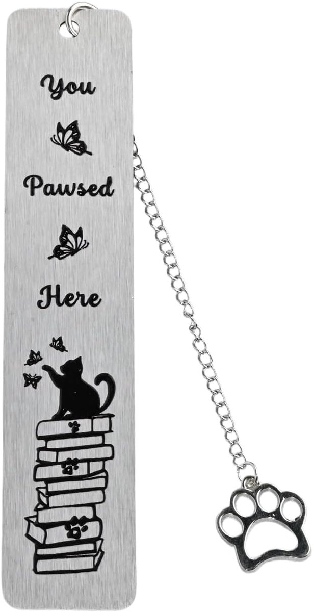 Boekenlegger Kat Grappig - Metalen Boekmarker - RVS met Pendant - Perfecte Cadeau voor Katliefhebbers - ShopVlot