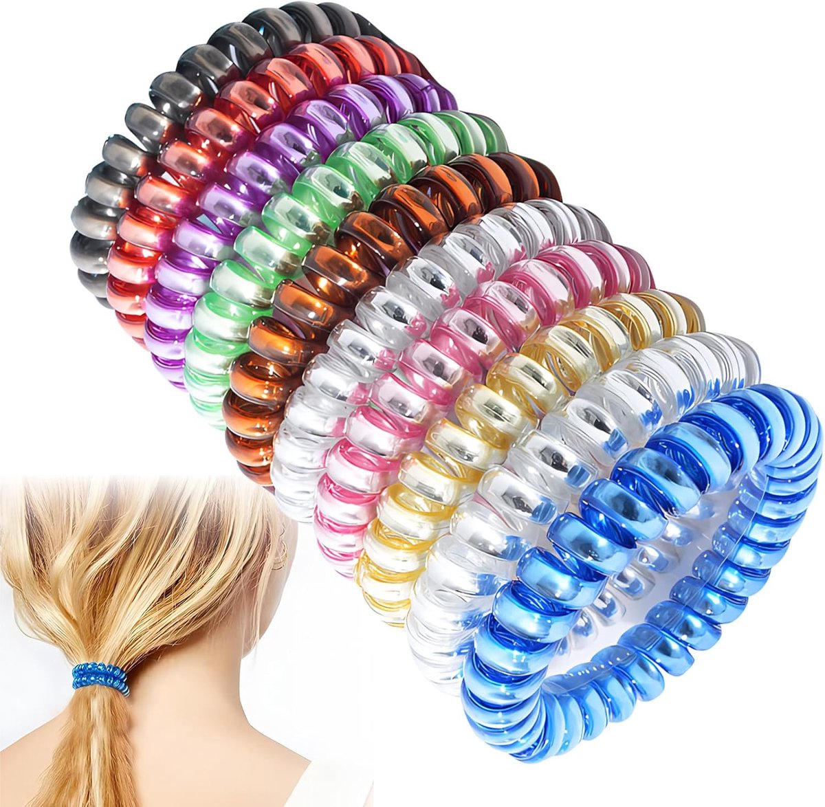 Spiral Hair Bobbles, 10 Pieces, Telephone Cable, Hair Bobbles, Spiral Hair Bobbles, No Damage, No Wrinkles, No Mark - ShopVlot