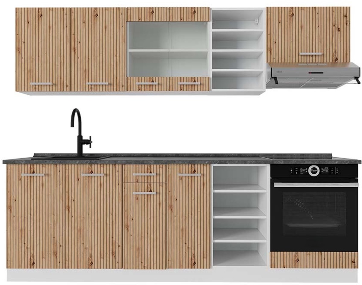 Vicco R-Line Complete keukeneenheid – 240 cm, WB Antraciet Artisanaal eiken/wit