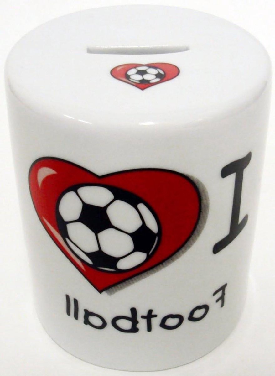 Voetbal Geld Doos - Spaarpot Keramiek - Muntgeld Bewaren - Hand Versierd - 9.5 cm hoog - Wit