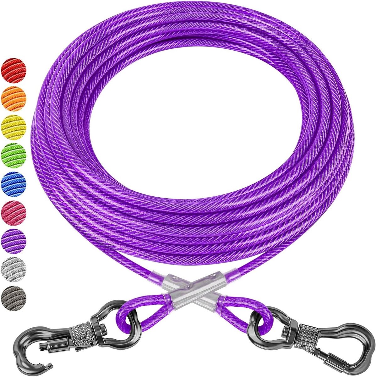 Hond Tie Out Kabel - Hondenlijn Buiten - Veilig Buiten Spelen - Extra Sterk Staaldraad - 30 voet - Paars