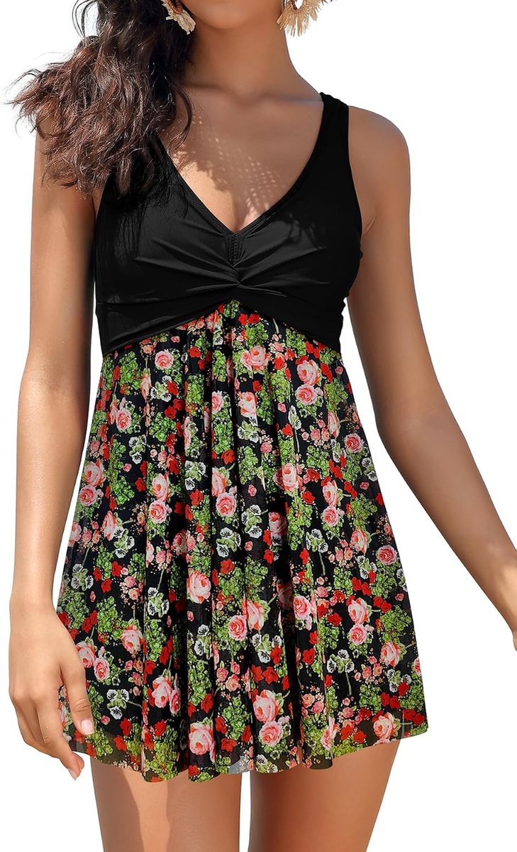 Dames Badpak Jurk V-hals retro Abdominale Controle Klassiek ruched Badmode Mode Eendelige Badjurk