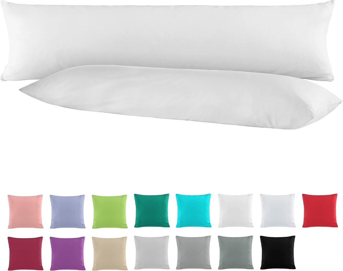 Dubbelpak renforcé katoenen kussensloop voor zijslaapkussen, 40 x 145 cm, voor zwangerschapskussen, van 100% katoen, wit