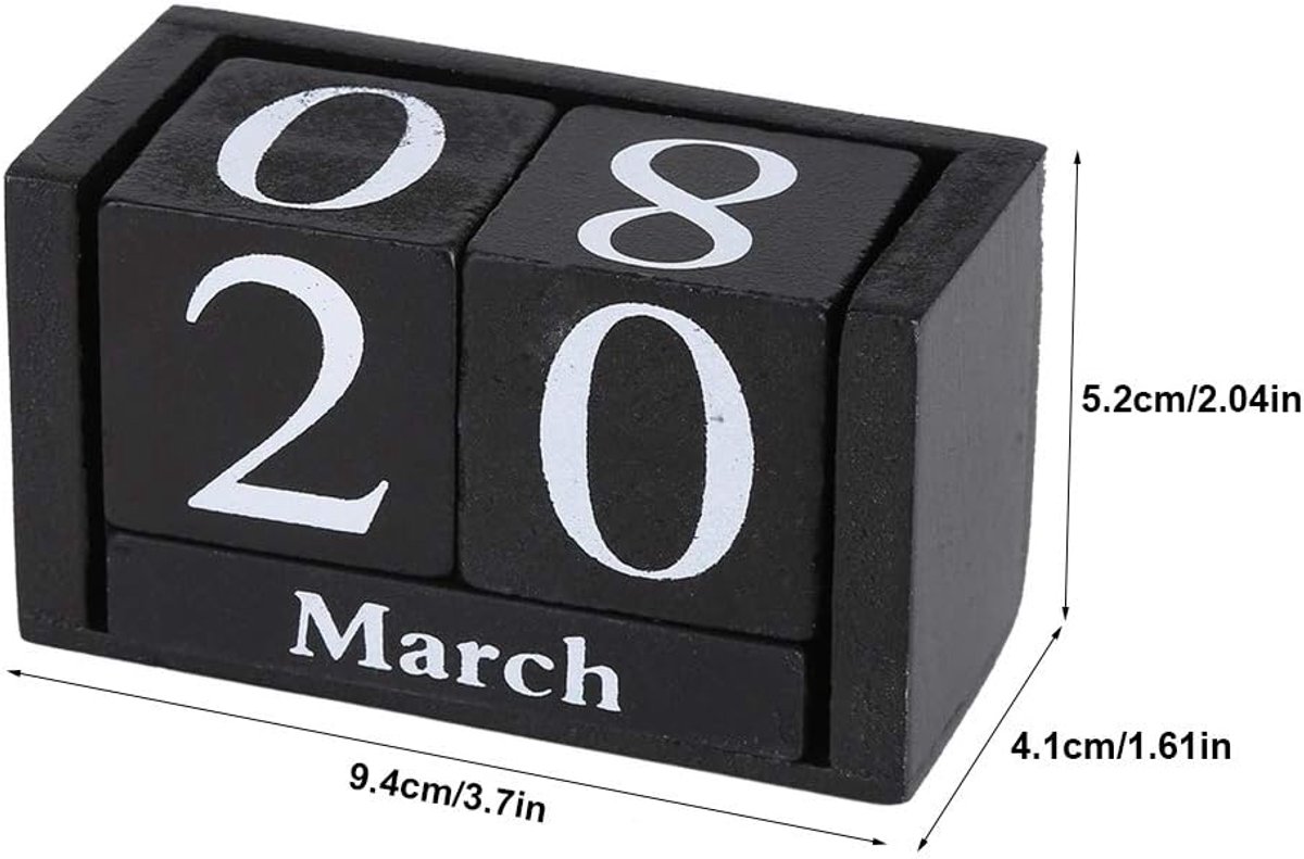 SnelShoppen - Vintage Houten Blokken Perpetuele Kalender voor Bureau - Maand en Datum Weergave - Ideaal voor Thuis en Kantoor Decoratie (Zwart)