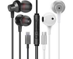 SnelShoppen - In-ear Oortjes met Kabel - MAS CARNEY TH4 - USB C Hoofdtelefoon - Hi-Fi Geluid - 9mm Speaker - Set van 2 - Zwart en Wit - Voor Elk Gebru