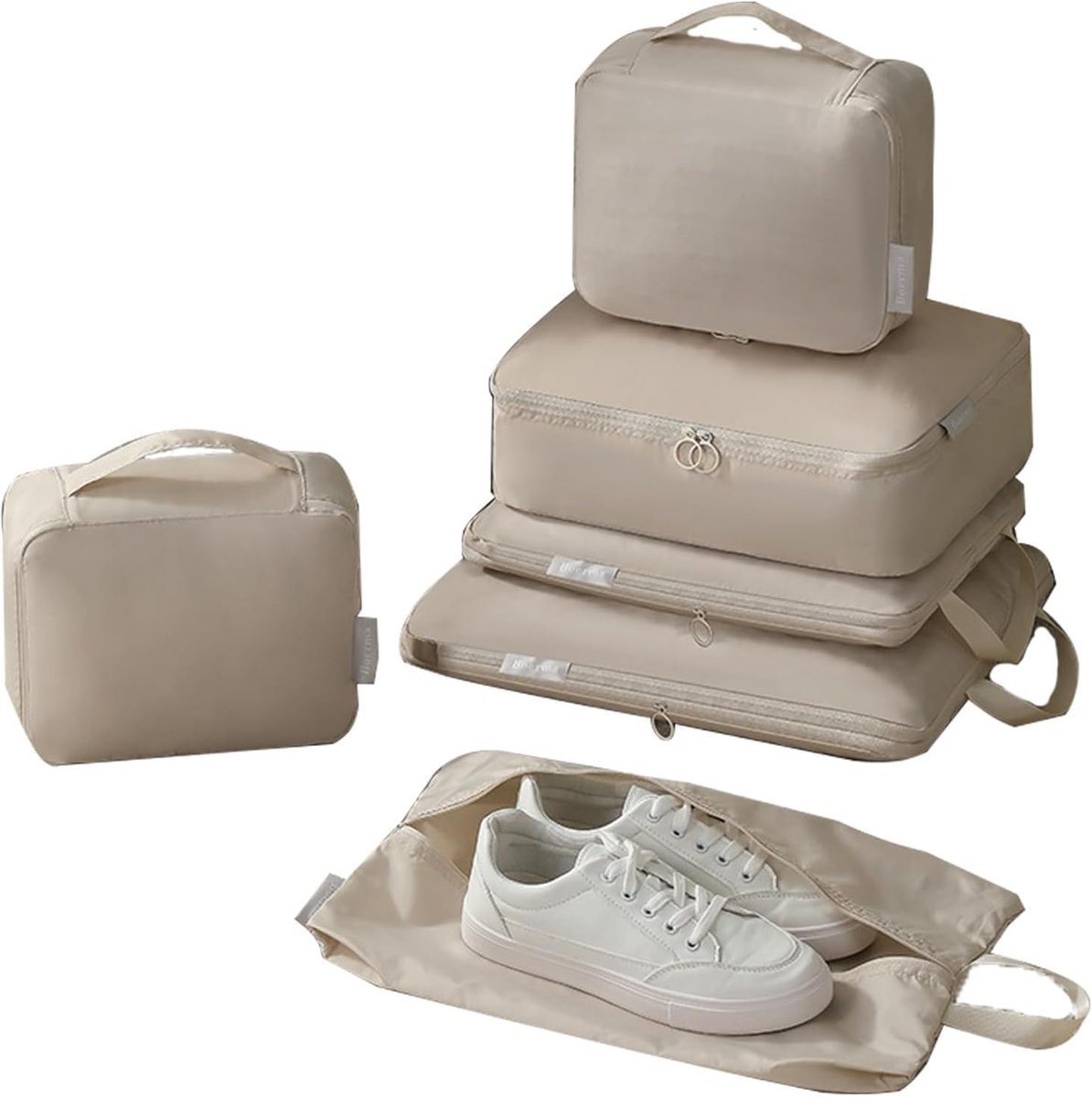 6-delige compressieverpakkingskubusset - lichtgewicht reisorganisatoren met handgrepen, duurzame polyester en nylon kofferorganisatoren voor kleding en reisaccessoires (grijs)