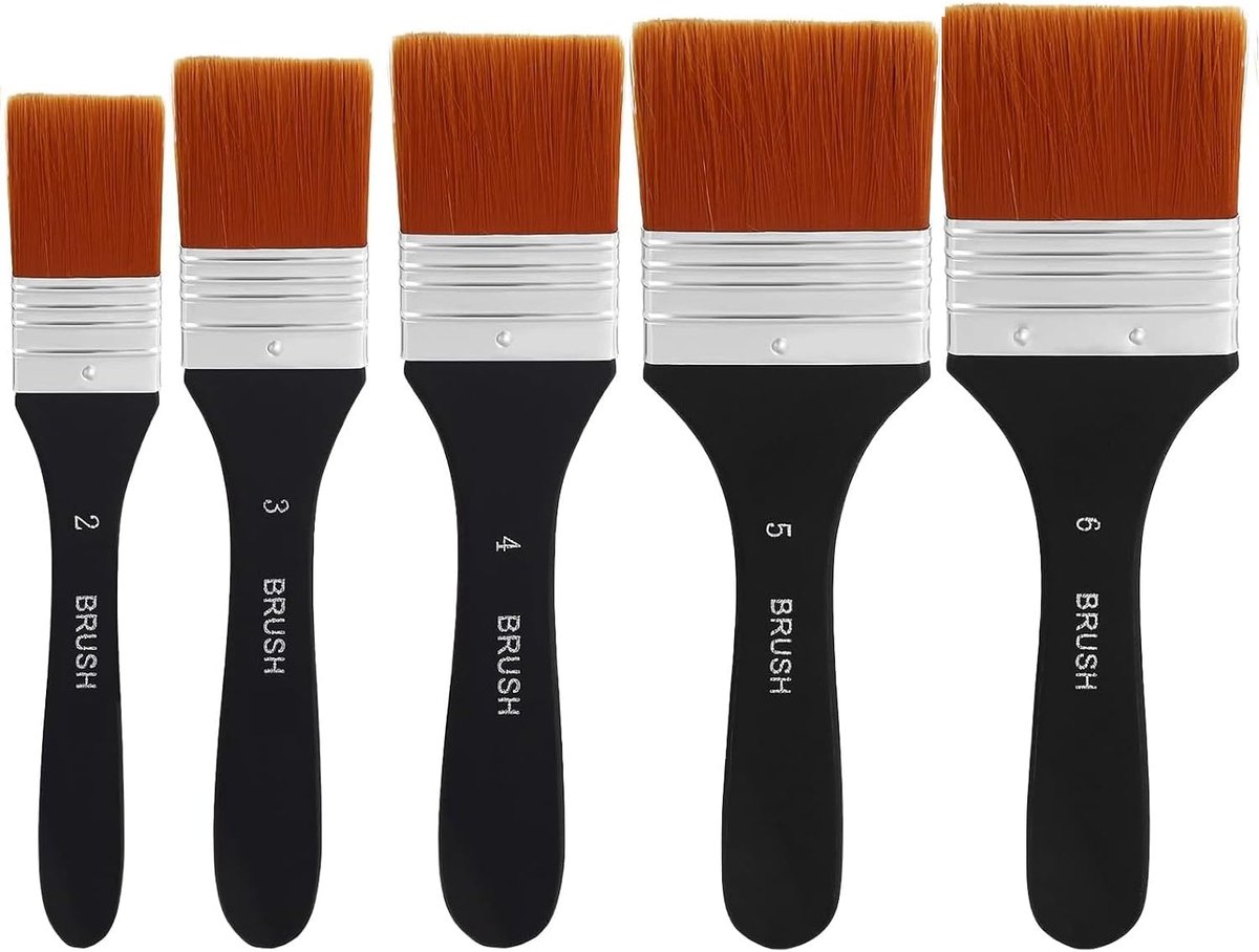 5-delige nylon penselenset (maten 2-6) om te schilderen - Professionele kunst- en knutselborstels met duurzame borstelharen | Acryl, Olie & Aquarel
