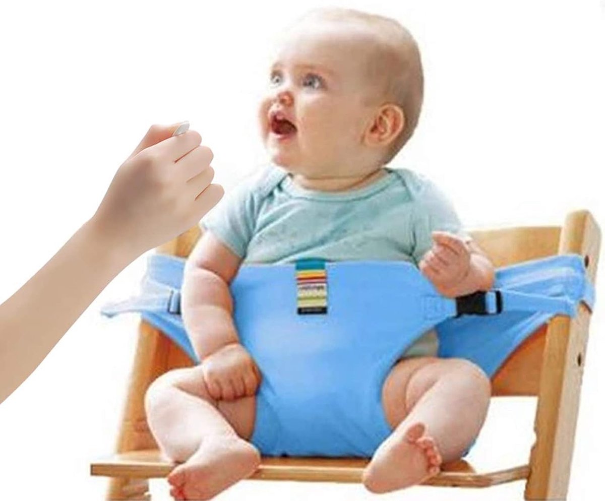 SnelShoppen - Vouwbare Draagbare Eetstoel met Veiligheidsriem voor Baby's en Peuters (Blauw) - Perfect voor Thuis en Op Reis - Handen Vrij voor Huisho