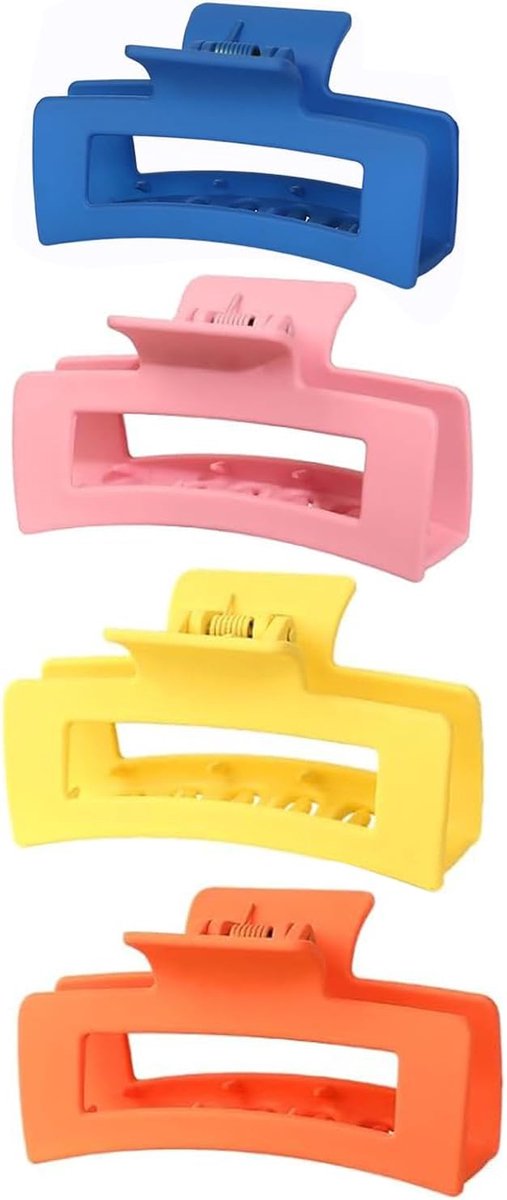 4 stuks haarklauw voor vrouwen dik haar, zachte rubberen tanden, sterke hold en stabiel Frans ontwerp voor krullend haar (10,5 cm) (blauw, roze, geel, oranje)