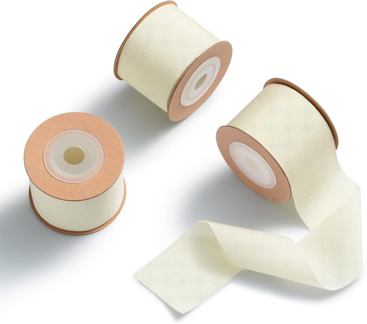 Strikkenlint beige crème cadeaulint breed crème decoratielint beige zijden lint bruiloft 3,8 cm x 9 m, 3 rollen
