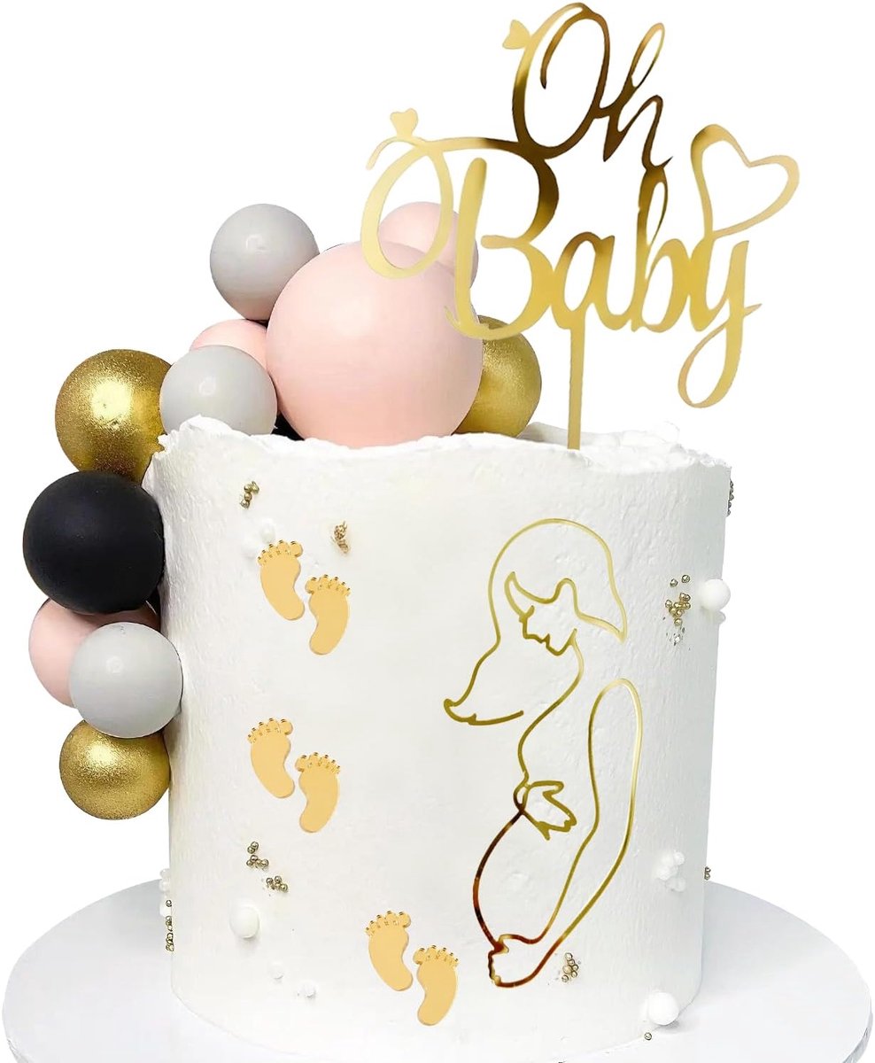 taarttopper, Oh Baby taarttopper, 16 stuks gouden acryl zwangere vrouw geslacht onthulling decoratie voor pasgeboren viering