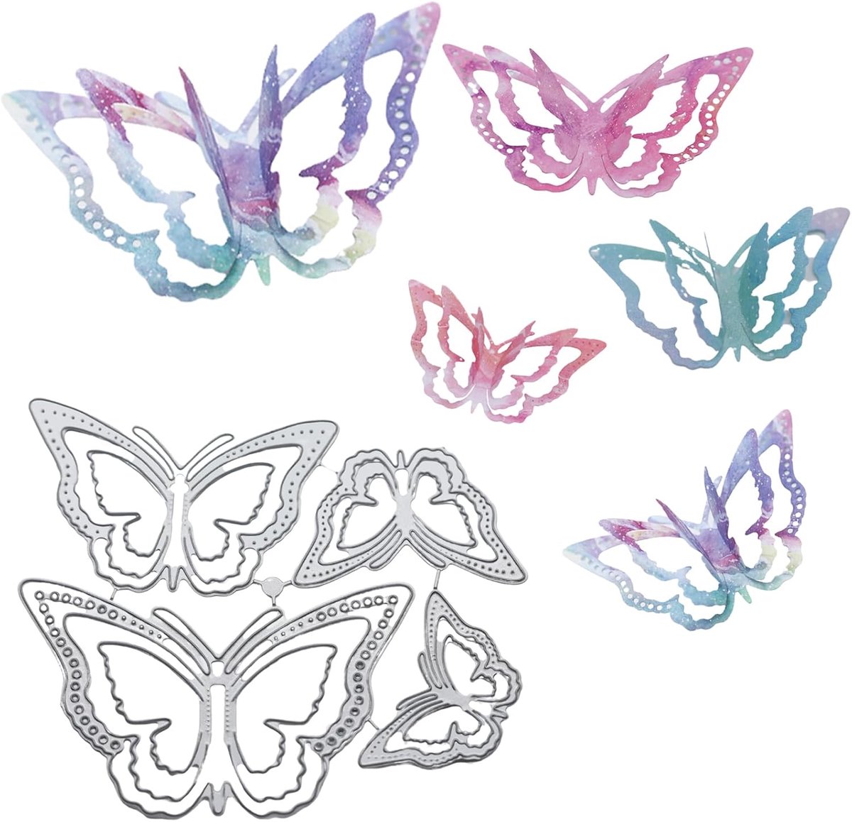 4 stuks 3D-vlinder-metalen stansvormen, lentebloemen-vlinderframe, sjablonen, doe-het-zelf, decoratief reliëf, scrapbooking, kaarten maken