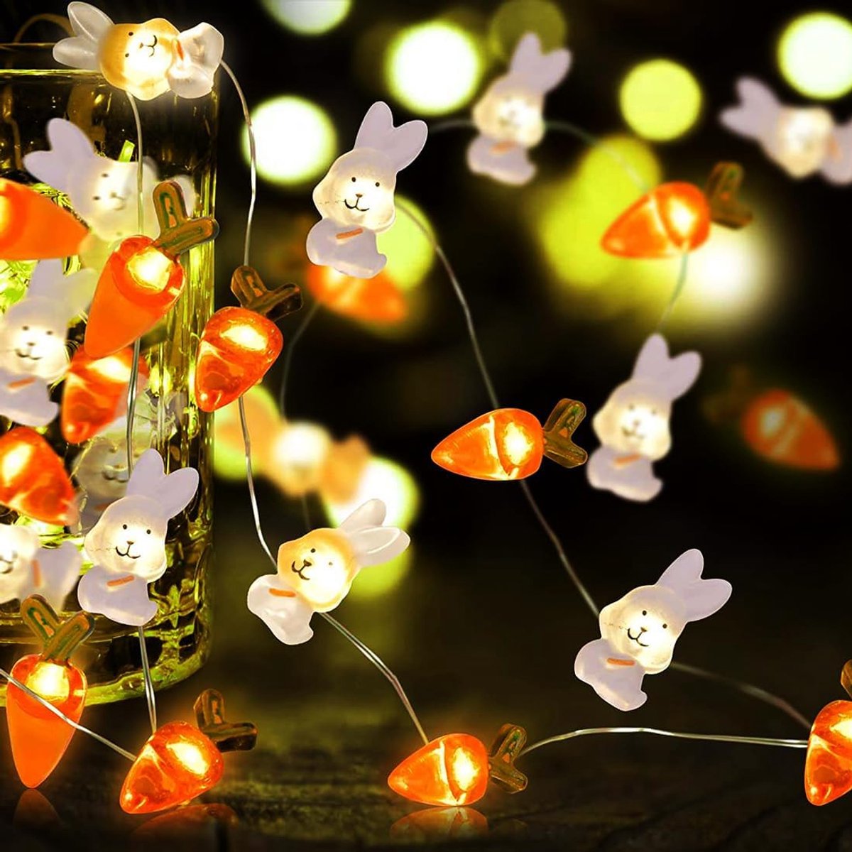 Hazen Lichtsnoer 220 cm, Bunny Wortel Led Paasverlichting, Paasdecoratie Lichtketting, Led Paasverlichting, Fairy Lights Pasen, Paasdecoratie binnen