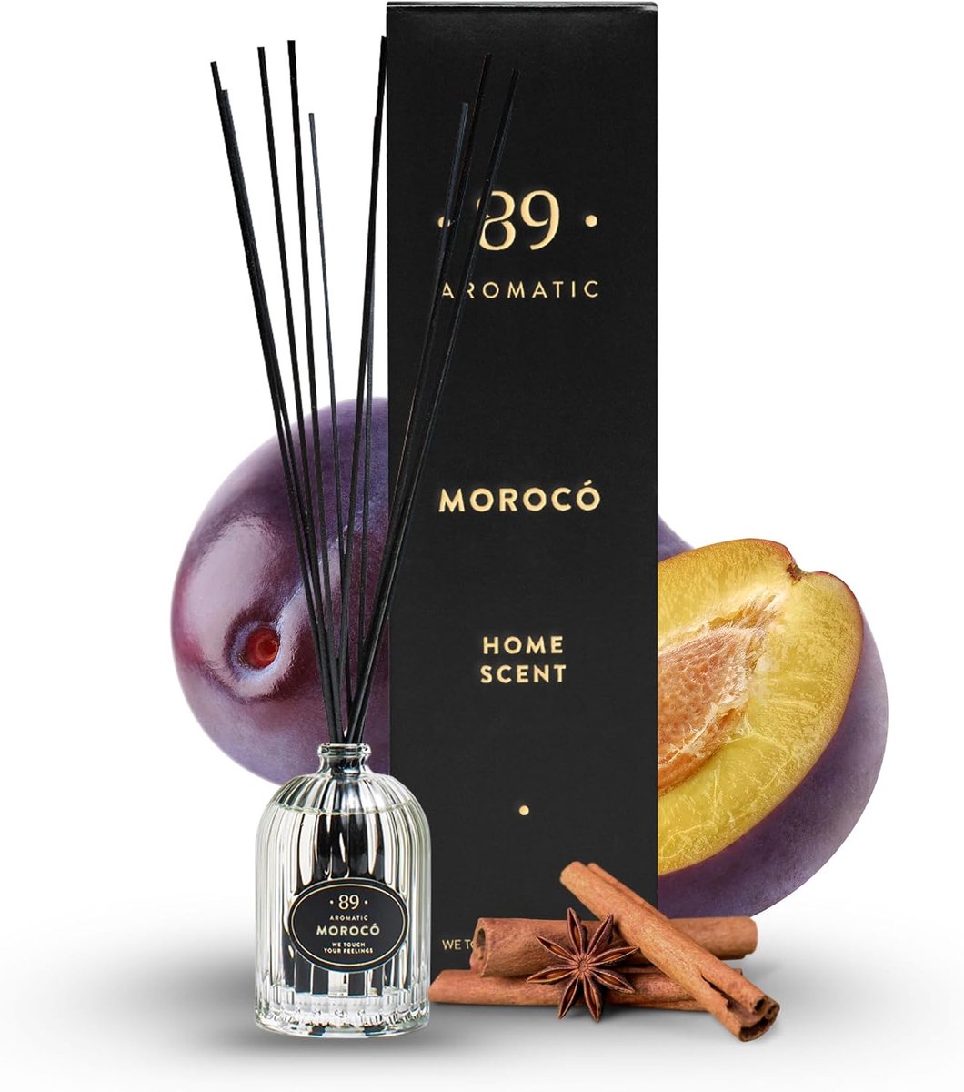 Geurstokjes diffuser voor thuis – Luxe huisgeur met 7 premium stokjes – Kaneel, pruimen & wierookgeur – - ShopVlot