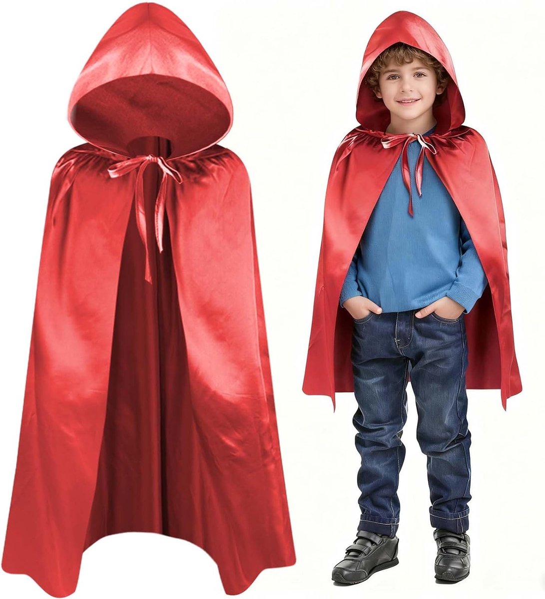 Hooded Cape Kids Long Hooded Robe Cloak Holloween Grim Reaper Cape voor Jongens Meisjes Halloween Kerstmis Heks Vampieren Duivel Kostuum Cosplay Fancy Dress Party (100cm/39.37in)