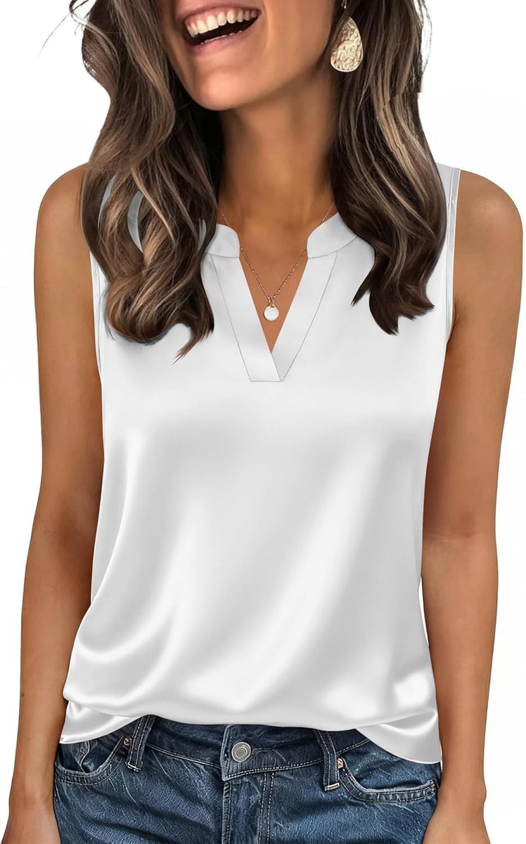 Dames satijnen tanktop elegante V-hals zijden top zomer mouwloze tanktops basic cami camisole casual satijnen blouse S-XXL