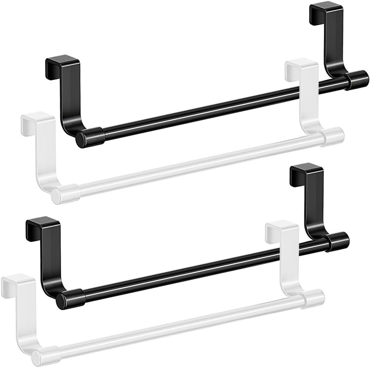 4 Stuks Keukenhanddoekhouder,voor Kastdeur,Badkamer en Slaapkamer | Carbonstaal & ABS, 23×4×6cm,waterdicht & roestvrij,boren overbodig,geschikt voor theedoeken & handschoenen (2 Zwart+2 Wit)