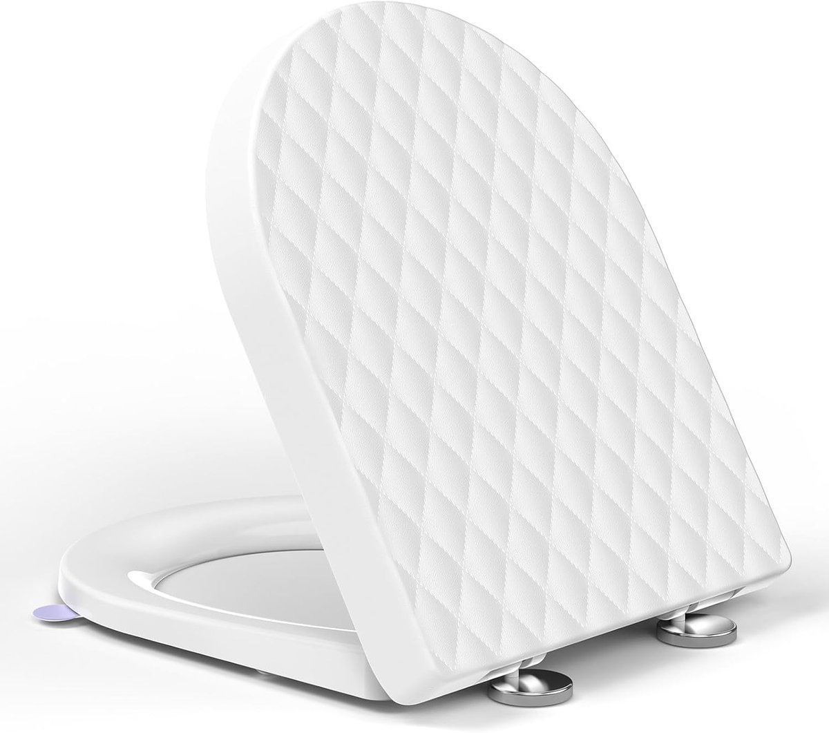 PRO WC-bril D-vorm, wit ruitpatroon, wc-bril met softclosemechanisme, universele toiletbril en verstelbaar scharnier, 43,5 x 36,2 cm