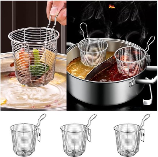 RVS Pastamachine met Handvat en Zeef voor Noodles, Dumplings en Frituren - Ideaal voor Thuisgebruik van RVS — afbeelding 4