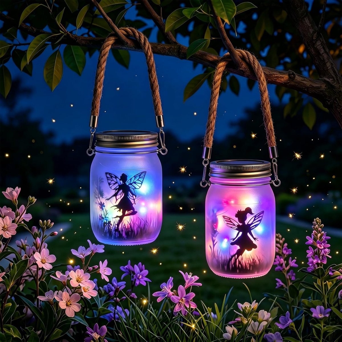 Lantaarns voor buiten, tuindecoratie, IP65 waterdicht, matglas, zonne-metselaar kruiklamp, LED, hanglamp voor tafel, tuin, opknoping, tuin, terras, gazon, decoratie (meerkleurig)