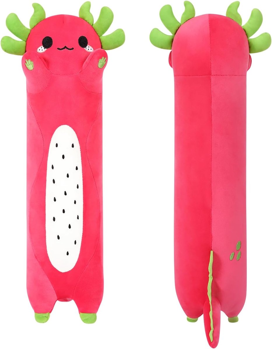 Axolotl Kawaii Pluche kussen, pluche kussen, cadeau voor kinderen en meisjes vanaf 12 jaar (rood, 90 cm)