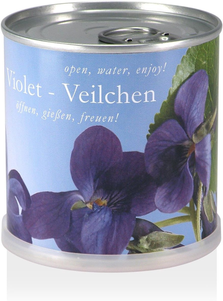 SnelShoppen - Bloemen in blik - Violette planten - Groeiset met biologische zaden - Hoogte 8 cm - Perfect voor tuin, balkon, cadeau of decoratie