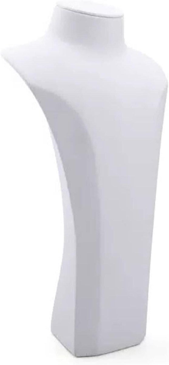 Sieradenstandaard Buste - Ketting Display Houder - Sieraden Presenteren - 3D Zachte Fluwelen Afwerking - 34cm - Wit